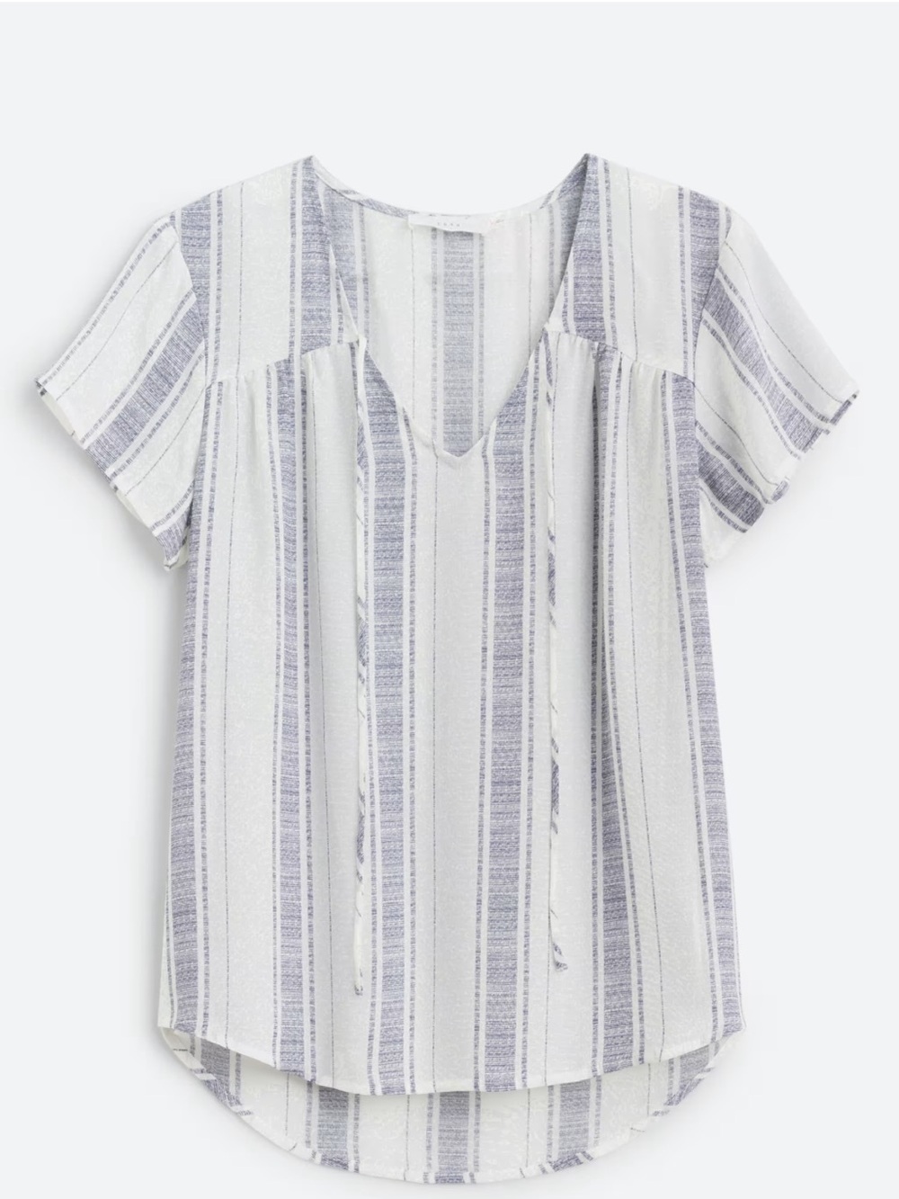 Lush White & Blue Striped V-Neck Short Sleeve Top